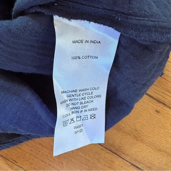 Quince Dark Blue Short Sleeve Cotton Gauze Top - Picture 3 of 4